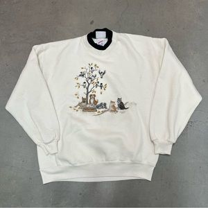 Vintage 80s puppy kitten Sweatshirt Size L by Morning sun made in USA